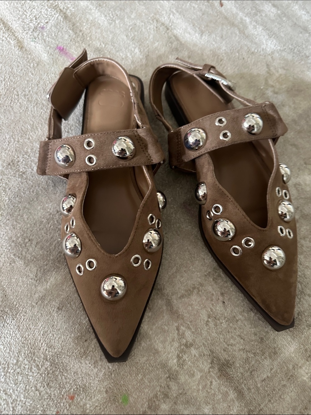 ASOS Brown Suede Pointed Toe Studded Mules